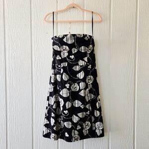 Helen Wang New York Strapless Leaf Print Dress Black & White sz 6